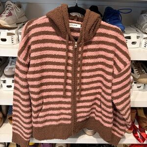 Pink and Brown Striped Hoodie